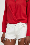 Cumpara ieftin Answear Lab pantaloni scurti din bumbac culoarea alb, modelator, high waist