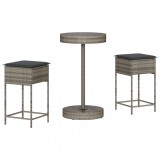 Set mobilier bar de gradina, cu perne, 3 piese, gri, poliratan