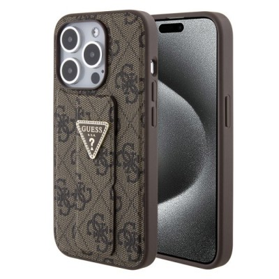 Husa pentru iPhone 15 Pro - Guess Grip Stand 4G Triangle Strass (GUHCP15LPGS4TDW) - Brown foto