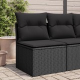 Gossi canapea de gradina fara cotiere, cu perne, negru, poliratan