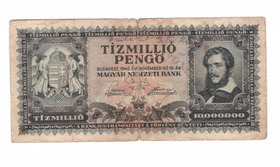 Bancnota Ungaria 10000000 pengo 16 noiembrie 1945, circulati, stare buna foto