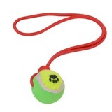 Minge pentru c&acirc;ine cu coardă și minge de tenis, 40 cm, verde/galben/roșu, CMCLASS
