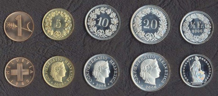 ELVETIA █ SET DE MONEDE █ 1+2+5+10+20 Rappen + 1/2 Franken █ 1969-2007 █ UNC