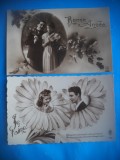 HOPCT 1649 CUPLU-ROMANTICA-FRANTA--LOT 2 CARTI POSTALE VECHI-CIRCULATE, Circulata, Printata