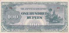 OCUPATIA JAPONEZA IN BURMA 100 rupees 1942 XF+++!!!