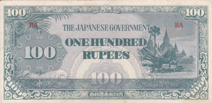 OCUPATIA JAPONEZA IN BURMA 100 rupees 1942 XF+++!!!
