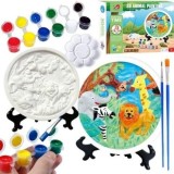 Set pentru pictat Plansa din ceramica tematica animale din jungla,pensula si acuarele incluse, 17 cm