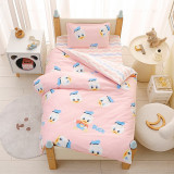 Set lenjerie de pat pentru copii, Lucmark, 7 piese, Bumbac, Umplutura de bumbac, Model Duck - roz, Multicolor
