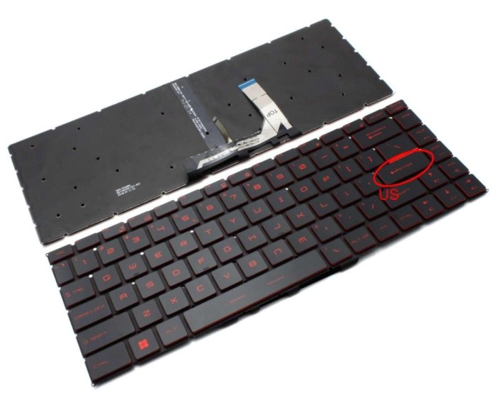 Tastatura MSI Neagra GS65VR iluminata rosu layout US fara rama enter mic, NSK-FDDBN 1D iluminata rosu layout