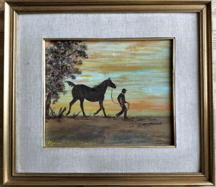Omul cu cal, la asfinţit - pictură de Mastrolilli (1969)