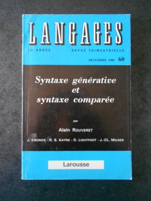 ALAIN ROUVERET - SYNTAXE GENERATIVE ET SYNTAXE COMPAREE foto