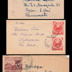 1951-1952 Romania - Lot 3 plicuri liliput circulate, stampila tren AMB 211