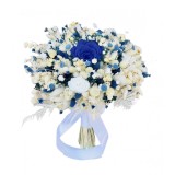 Buchet mare personalizabil cu trandafiri criogenati, flori naturale uscate si criogenate, (Alb Albastru)