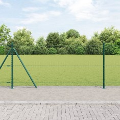 vidaXL Gard Hexagonal Verde 0.8x10 m Oțel, vidaXL St&acirc;lpi de Gard cu Plăci de Bază 7 buc &Oslash;32mm 90cm Oțel Zincat