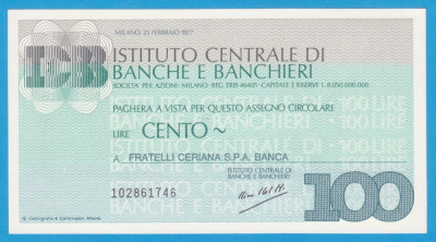 (2) CEC BANCAR ITALIAN - INSTITUTO CENTRALE DI BANCHE E BANCHIERI- 100 LIRE 1977 foto