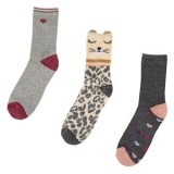 Șosete pentru femei cu modele inimioare și pisici - Set de 3 perechi, CMCLASS