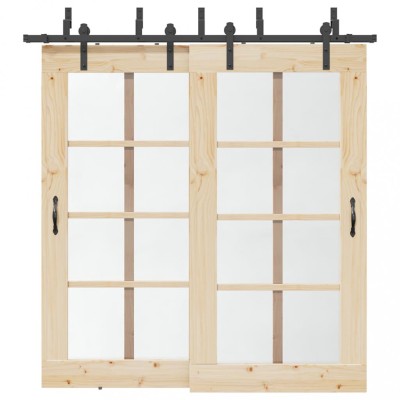 Set feronerie pentru uși glisante, negru, 213,5 cm, oțel foto