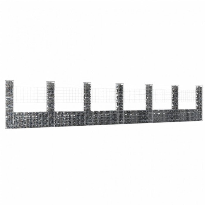 vidaXL Coș de gabion &icirc;n formă de U cu 7 st&acirc;lpi, 740x20x150 cm, fier 151287