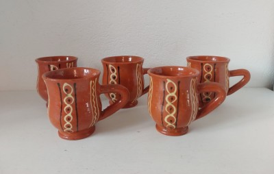 Set 5 cesti de cafea, din ceramica / lut, Bledea Maramures / Baia Mare, vintage foto