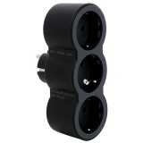 Adaptor 3 prize Legrand 694519, 16 A, negru, contact de protectie, protectie copii, frontal