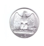 Moneda Italia 5 lire 1927, stare foarte buna, curata, Europa, Argint