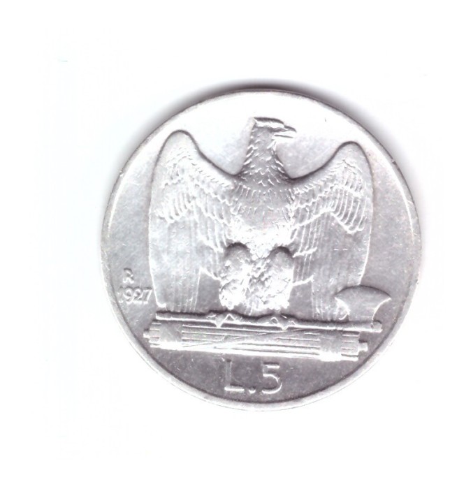 Moneda Italia 5 lire 1927, stare foarte buna, curata