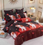 Cumpara ieftin Lenjerie pat de Craciun cu elastic,pat dublu,bumbac finet,6 piese,rosie neagra cu catei-A921, Jojo Home