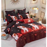 Lenjerie pat de Craciun cu elastic,pat dublu,bumbac finet,6 piese,rosie neagra cu catei-A921