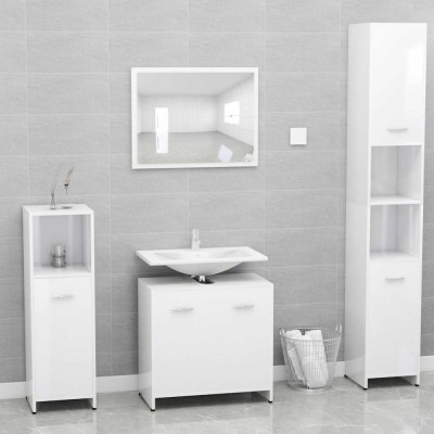 Set de mobilier de baie, alb extralucios, lemn prelucrat foto