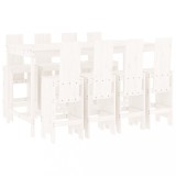 Set bar de gradina, 9 piese, alb, lemn masiv de pin