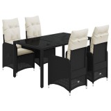 Cumpara ieftin Set bistro de gradina cu perne, 5 piese, negru, poliratan