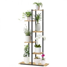 Suport pentru ghivece de flori si plante, raft modern, negru și maro, JollyMag, SZ16JBR, 113x60x20cm