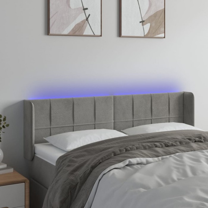 Gossi tablie de pat cu led, gri deschis, 147x16x78/88 cm, catifea