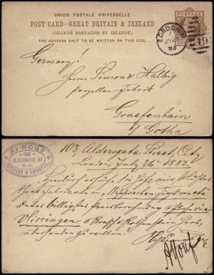 Great Britain 1883 Postcard Preprinted stationery London to Gotha DB.006 foto