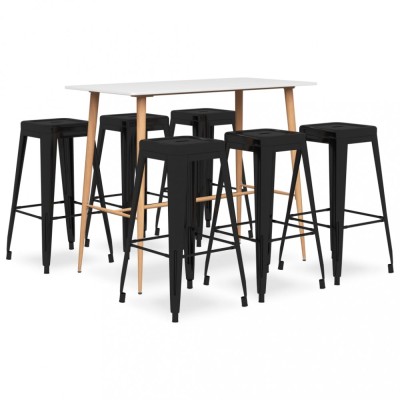 Set mobilier de bar, 7 piese, alb și negru foto