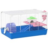 PawHut Cușcă pentru Hamster Casă pentru Rozătoare cu Roată de Exerciții Bol Adăpătoare Căsuță Rampe pentru Jerboși 47x30x27 cm Albastru | Aosom Romani