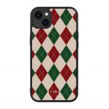 Husa iPhone 13 &ndash; Skino Argyle Santa, textura romburi, negru bej