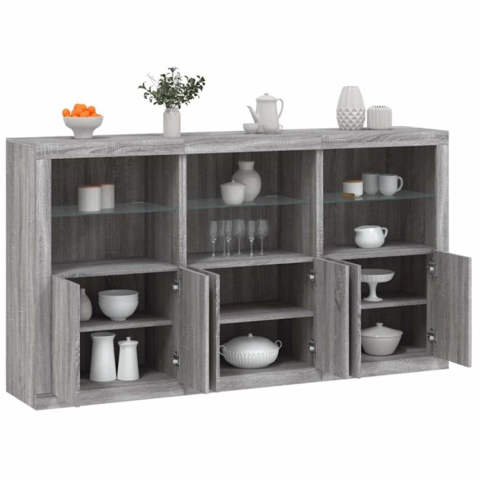 vidaXL Servantă cu lumini LED, gri sonoma, 181,5x37x100 cm