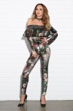 V787-100 Salopeta lunga cu imprimeu floral si umerii goi, S