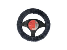 Husa volan blana din lana neagra diametru 37-39cm