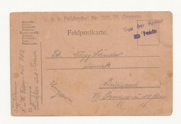 D2 Carte Postala Militara k.u.k. Imperiul Austro-Ungar, Budapesta 1917