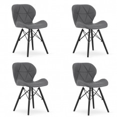 Set 4 scaune stil scandinav, Artool, Lago, piele ecologica, lemn, gri si negru, 47.5x36x74 cm