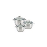 Set de 3 oale din inox cu capac sticla, dimensiuni 16cm, 18cm, 20 cm, gri, Kinghoff