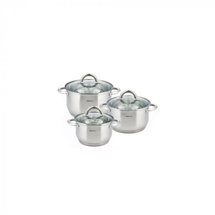 Set de 3 oale din inox cu capac sticla, dimensiuni 16cm, 18cm, 20 cm, gri, Kinghoff