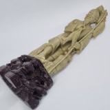 Sculptura pescar chinez din piatra naturala soapstone, vintage, 31cm, 1.5 kg