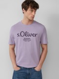 s.Oliver Tricou barbati cu imprimeu cu logo si decolteu la baza gatului, Regular fit, Lila, S