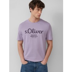 s.Oliver Tricou barbati cu imprimeu cu logo si decolteu la baza gatului, Regular fit, Lila, S