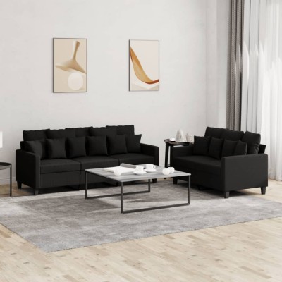 vidaXL Set de canapele cu perne, 2 piese, negru, textil 3201668 foto