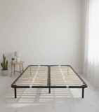 Somiera metalica fixa pentru pat dublu 160x190, 6 picioare, 30 lamele lemn fag, benzi textile, suport saltea ferm, negru