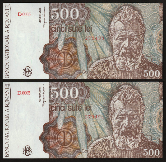 Romania, 2 consecutive 500 lei Ianuarie 1991_aUNC+_fara pliuri_D.0005_279493/494